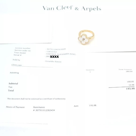 Van Cleef & Arpels Vintage Alhambra 18k Yellow Gold Mother Of Pearl Diamond Ring - Picture 9 of 10